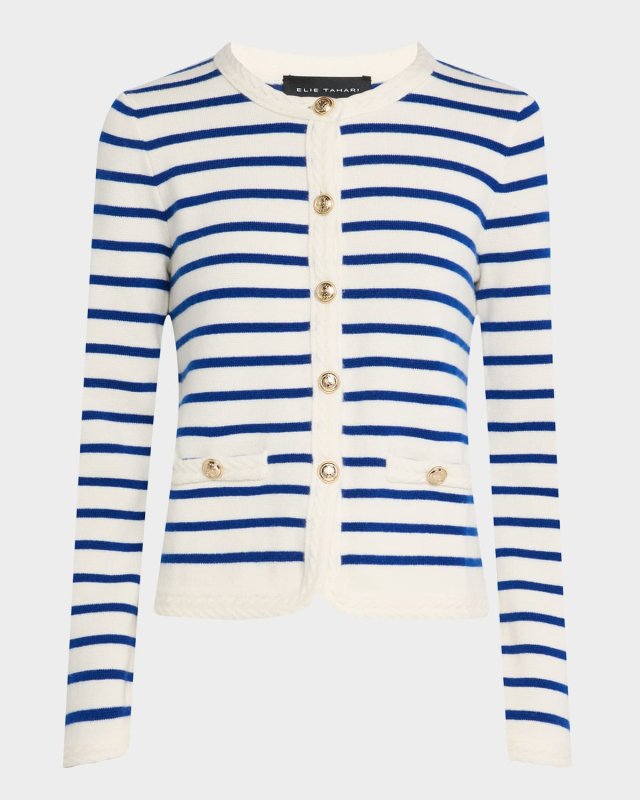 The Makena Striped Wool-Cashmere Cardigan